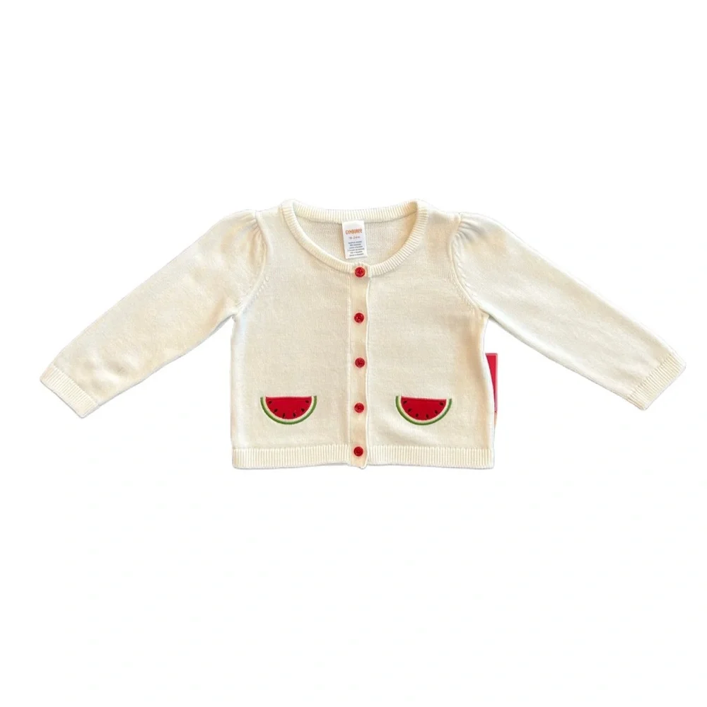 Gymboree white button front cardigan with watermelon embroidery 18-24 months